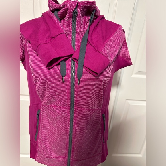 Zella Fuchsia/White Stripes Hooded Jacket *2 Way Zipper size M - Picture 3 of 9